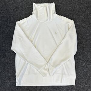 POLO RALPH LAUREN Womens White Turtleneck Pullover Leather Shoulder Panels Large